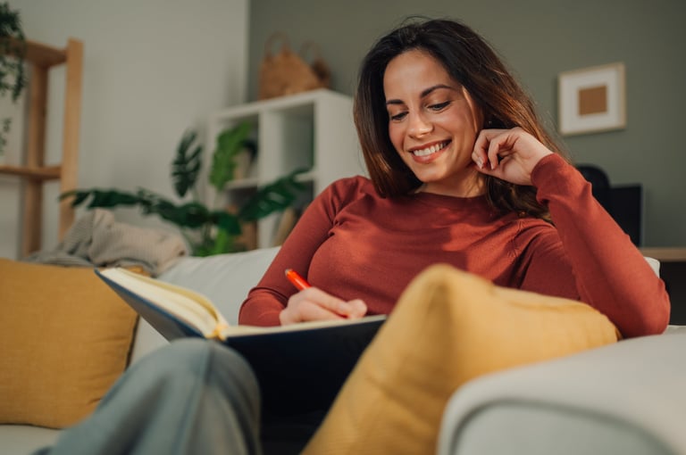 Woman journaling during morning routine at home