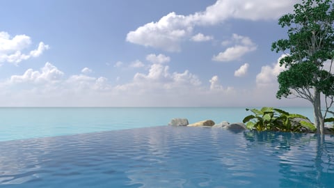 Seaside swimming pool with blue sea view
