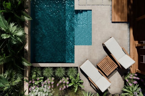 Luxury pool and garden at modern beach house
